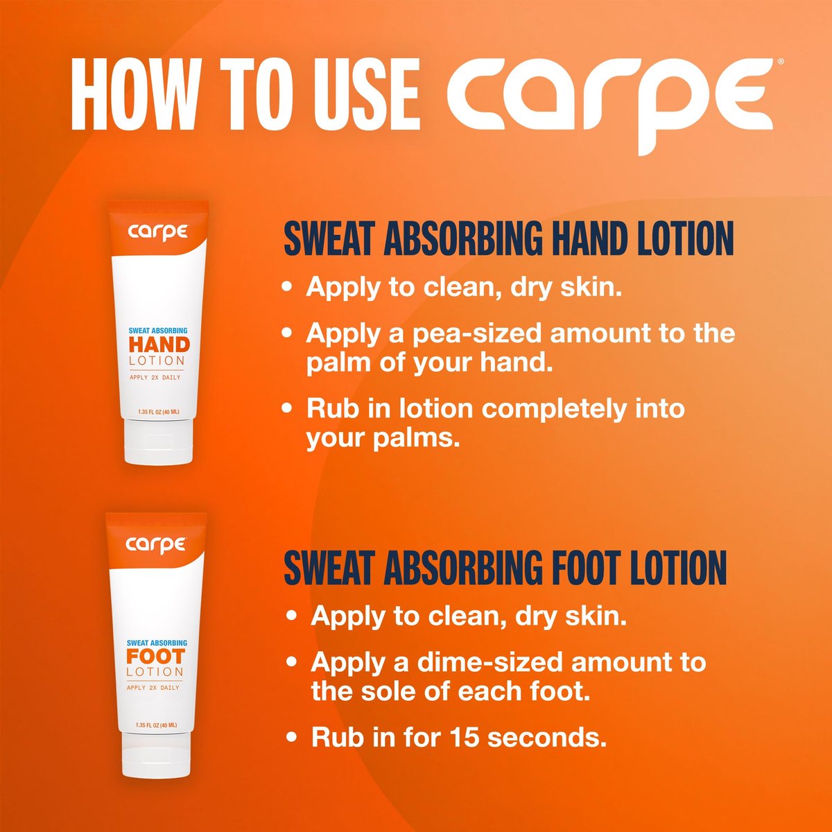 Carpe Sweat Absorbing Hand & Foot Lotion Bundle – Dermatologist Recommended for Sweaty Hands and Feet Avelisse