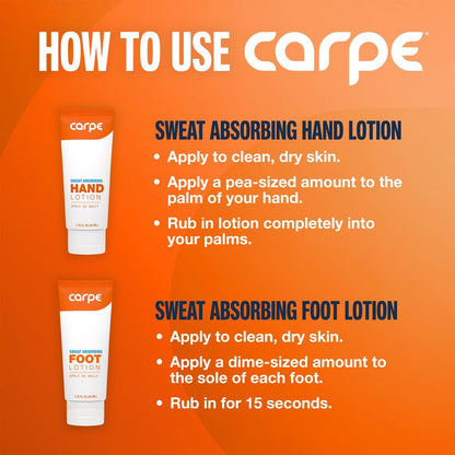 Carpe Sweat Absorbing Hand & Foot Lotion Bundle – Dermatologist Recommended for Sweaty Hands and Feet Avelisse