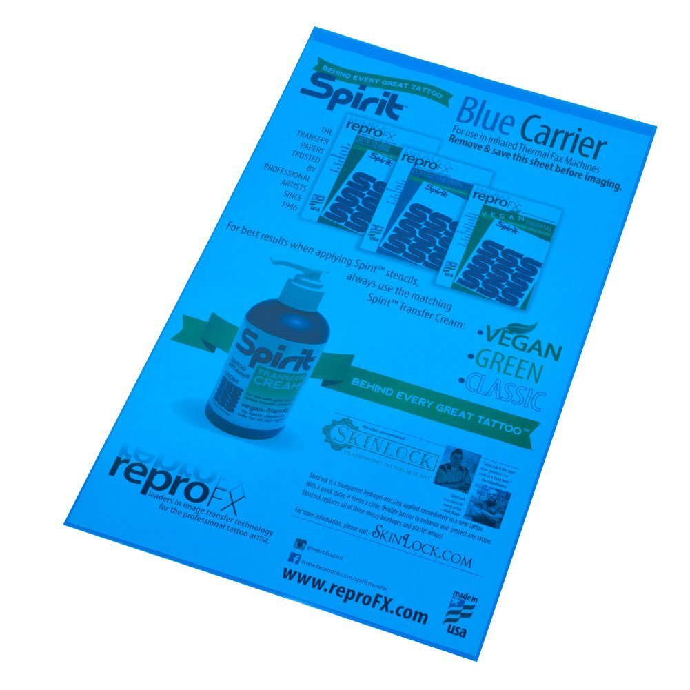 Repro FX Spirit Tattoo Blue Carrier 14 Inch - Thermal Tattoo Paper Transfer Carrier, Made in USA Avelisse