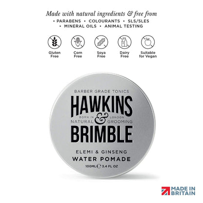 Hawkins & Brimble Strong Hold Hair Pomade for Men - 100ml Water-Based, Firm Hold with Natural Shine, Elemi & Ginseng Scent, Vegan, Easy Wash Avelisse