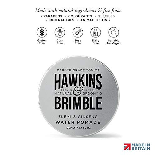 Hawkins & Brimble Strong Hold Hair Pomade for Men - 100ml Water-Based, Firm Hold with Natural Shine, Elemi & Ginseng Scent, Vegan, Easy Wash Avelisse