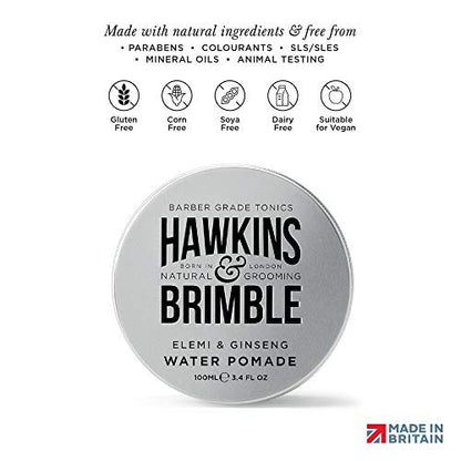 Hawkins & Brimble Strong Hold Hair Pomade for Men - 100ml Water-Based, Firm Hold with Natural Shine, Elemi & Ginseng Scent, Vegan, Easy Wash Avelisse
