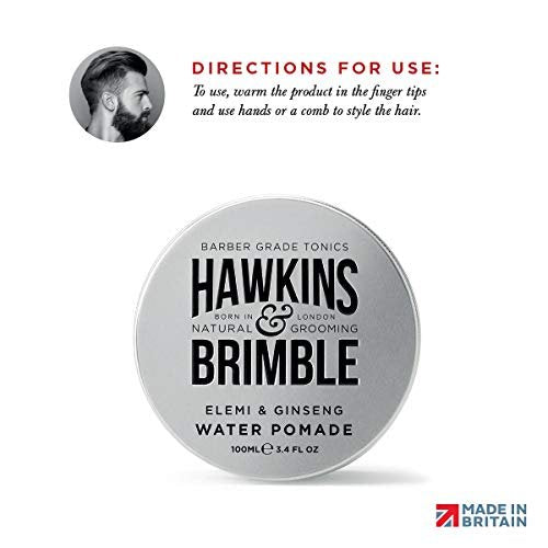 Hawkins & Brimble Strong Hold Hair Pomade for Men - 100ml Water-Based, Firm Hold with Natural Shine, Elemi & Ginseng Scent, Vegan, Easy Wash Avelisse