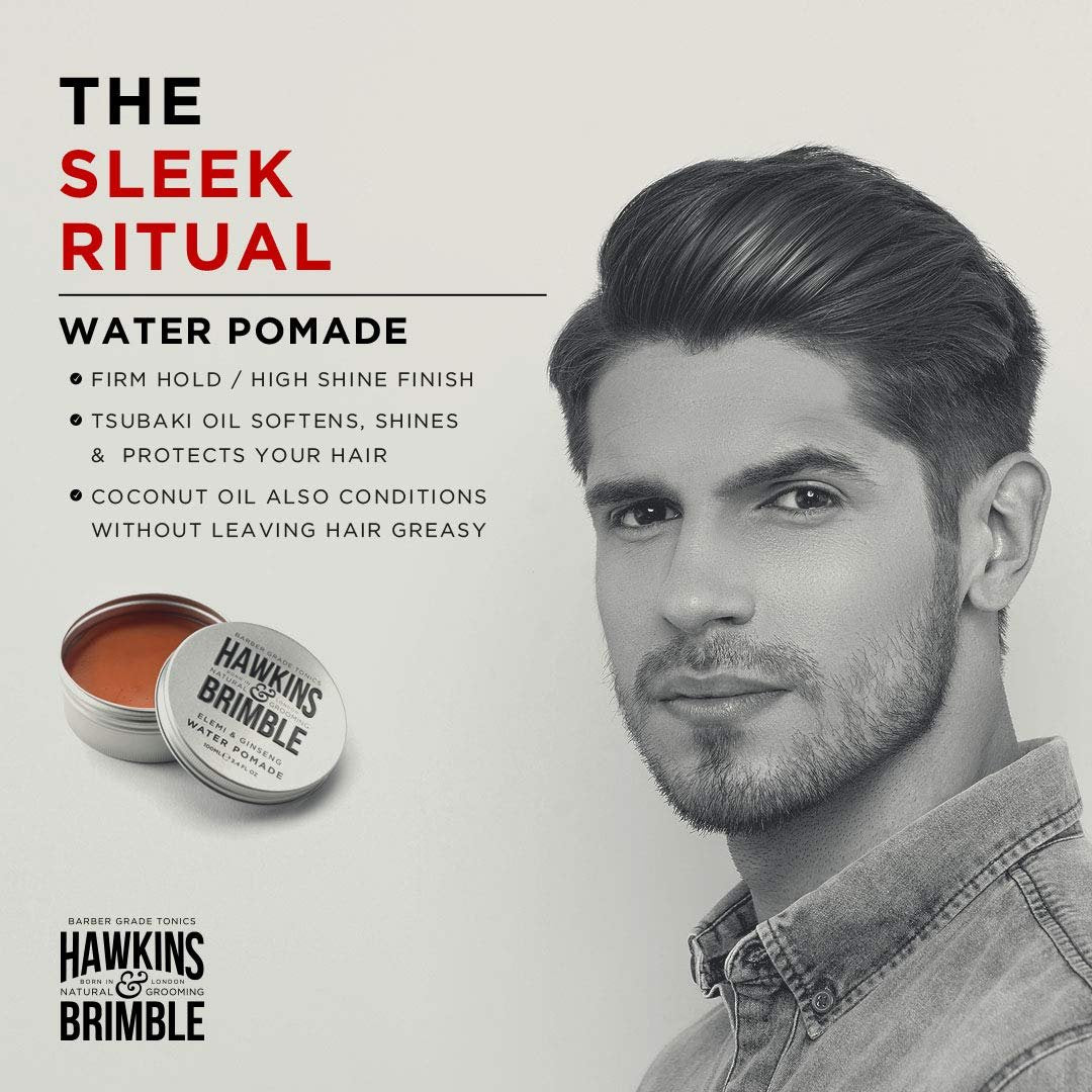 Hawkins & Brimble Strong Hold Hair Pomade for Men - 100ml Water-Based, Firm Hold with Natural Shine, Elemi & Ginseng Scent, Vegan, Easy Wash Avelisse