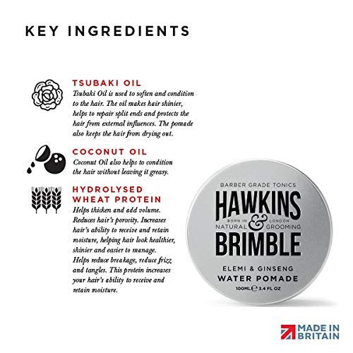 Hawkins & Brimble Strong Hold Hair Pomade for Men - 100ml Water-Based, Firm Hold with Natural Shine, Elemi & Ginseng Scent, Vegan, Easy Wash Avelisse
