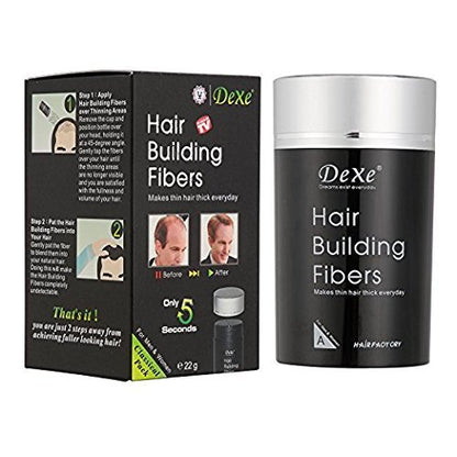 Black Hair Building Fibers – Natural Thickening Concealer for Thinning Hair, Instant Fuller Hair for Women and Men, 0.77 oz