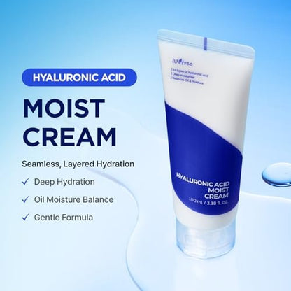 ISNTREE Hyaluronic Acid Moist Cream 100ml - Deep Hydration Face Moisturizer for Dry Skin, Balances Oil & Moisture, Lightweight & Non-Greasy, Fragrance-Free, Korean Skincare Avelisse
