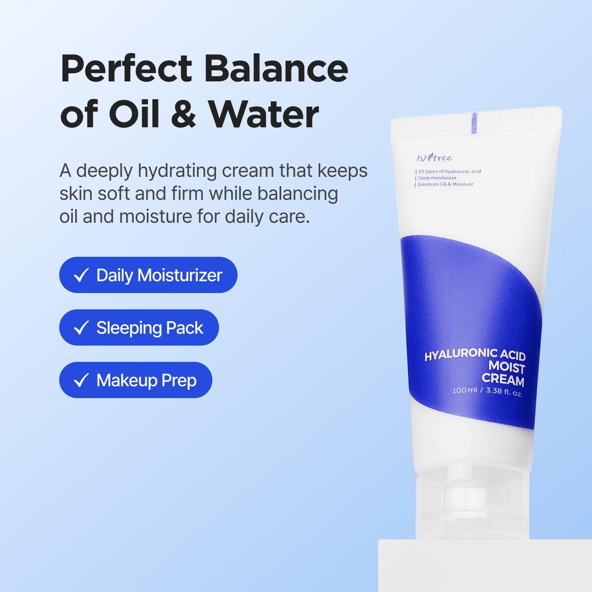 ISNTREE Hyaluronic Acid Moist Cream 100ml - Deep Hydration Face Moisturizer for Dry Skin, Balances Oil & Moisture, Lightweight & Non-Greasy, Fragrance-Free, Korean Skincare Avelisse