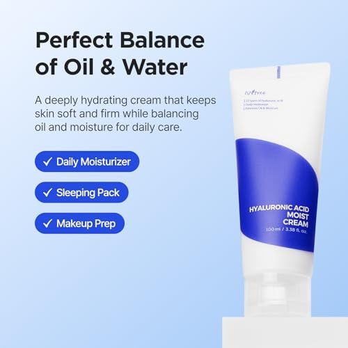ISNTREE Hyaluronic Acid Moist Cream 100ml - Deep Hydration Face Moisturizer for Dry Skin, Balances Oil & Moisture, Lightweight & Non-Greasy, Fragrance-Free, Korean Skincare Avelisse