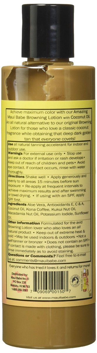 Maui Babe Browning Lotion with Coconut Oil - 8oz (236ml) for Sun-Kissed Glow Avelisse