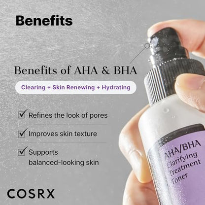 COSRX AHA/BHA Treatment Toner - 5.07 fl.oz (150ml) - Facial Exfoliating Spray for Whiteheads, Pores & Uneven Skin - Korean Skin Care, Not Tested on Animals Avelisse