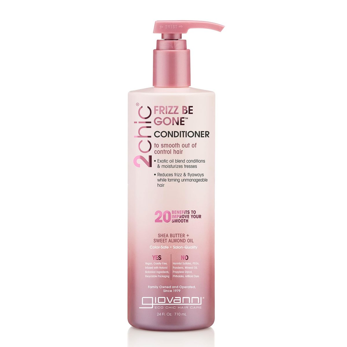GIOVANNI 2chic Frizz Be Gone Conditioner - Anti-Frizz Smoothing Formula with Shea Butter & Sweet Almond Oil, Paraben Free, Color Safe, 24 oz Avelisse