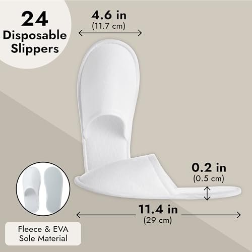 Juvale Disposable Slippers for Guests - Individually Wrapped Spa & Hotel Slippers - Slip-Resistant Shoes - Travel-Friendly Disposable Shoes - Medium (Men’s US 10/Women’s US 11) White - Pack of 24 Avelisse