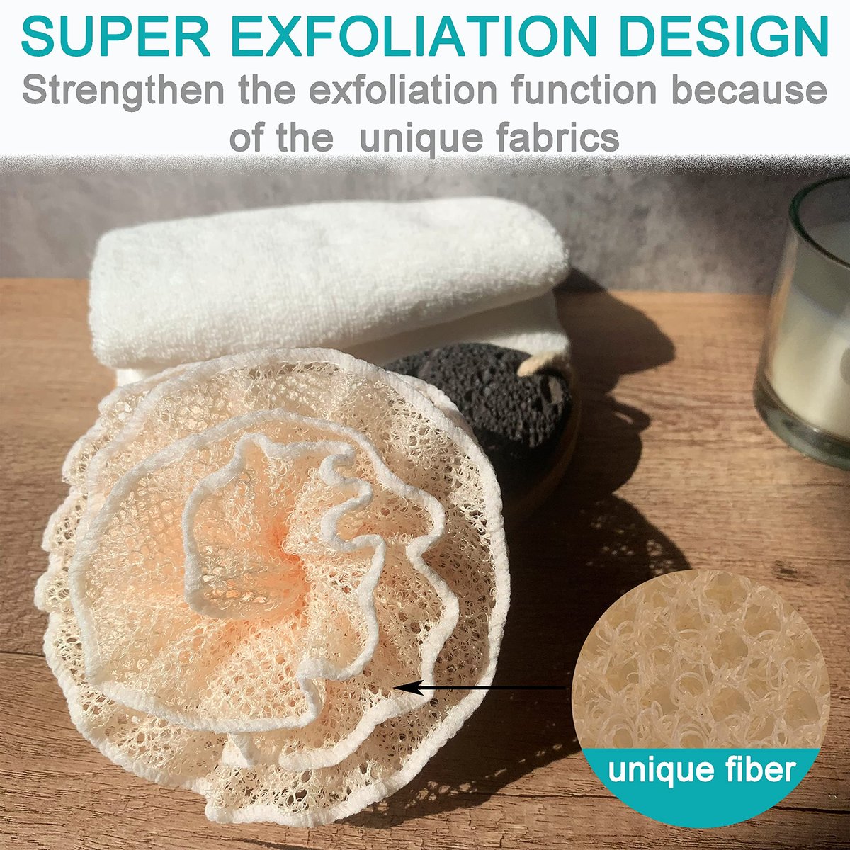 Super Exfoliating Weave Loofah Shower Sponge Pouf - Pack of 4 - Nylon Mesh Bath Puff for Face & Body - görsel 3