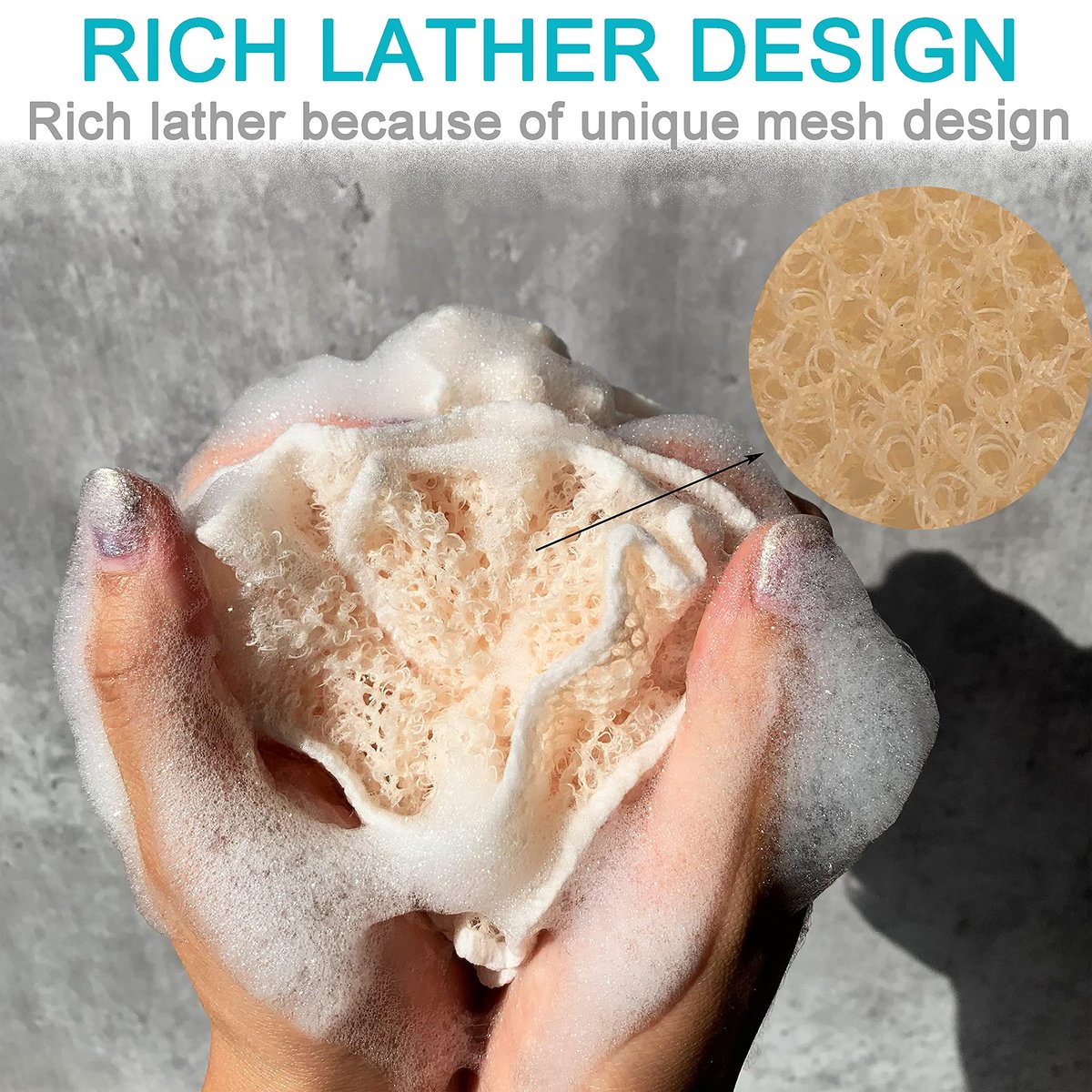 Super Exfoliating Weave Loofah Shower Sponge Pouf - Pack of 4 - Nylon Mesh Bath Puff for Face & Body - görsel 5
