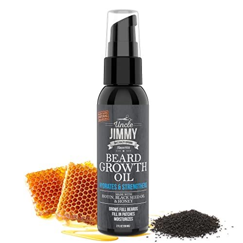 Uncle Jimmy Beard Growth Oil with Biotin – Natural Beard Care for Thicker, Fuller, Healthier Beard | Men's Facial Hair Treatment for Grooming | Increases Thickness and Volume 2 Fl Oz Avelisse