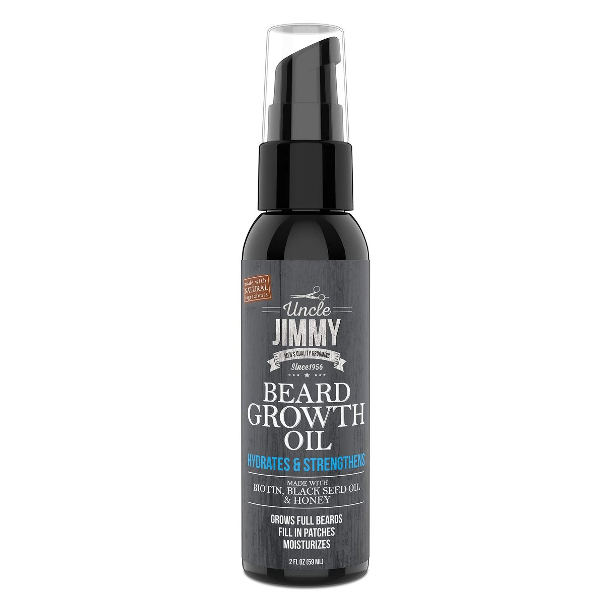 Uncle Jimmy Beard Growth Oil with Biotin – Natural Beard Care for Thicker, Fuller, Healthier Beard | Men's Facial Hair Treatment for Grooming | Increases Thickness and Volume 2 Fl Oz Avelisse