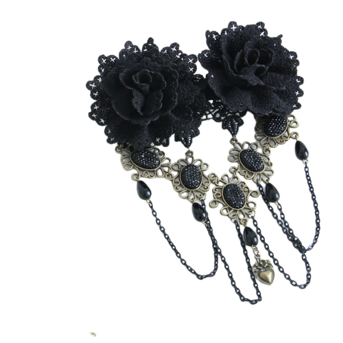 Gothic Vintage Black Lace Rose Flower Hair Clip with Pearl Chain Tassels - Barrettes for Women - görsel 1