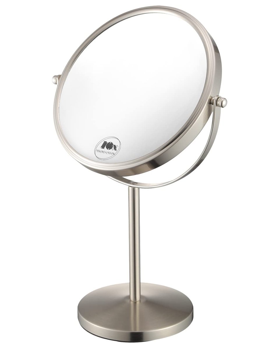 ALHAKIN 10x Magnifying Makeup Mirror, 8 Inch Tabletop Mirror with 1X/10X Magnification Double Sided, Standing Bathroom Makeup Mirror for Desk, Nickel Avelisse