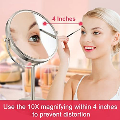ALHAKIN 10x Magnifying Makeup Mirror, 8 Inch Tabletop Mirror with 1X/10X Magnification Double Sided, Standing Bathroom Makeup Mirror for Desk, Nickel Avelisse