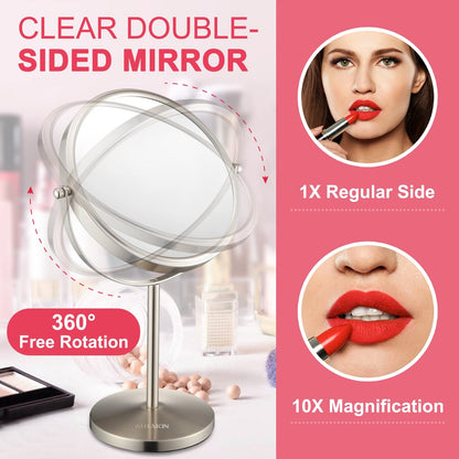 ALHAKIN 10x Magnifying Makeup Mirror, 8 Inch Tabletop Mirror with 1X/10X Magnification Double Sided, Standing Bathroom Makeup Mirror for Desk, Nickel Avelisse