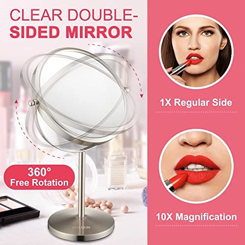 ALHAKIN 10x Magnifying Makeup Mirror, 8 Inch Tabletop Mirror with 1X/10X Magnification Double Sided, Standing Bathroom Makeup Mirror for Desk, Nickel Avelisse