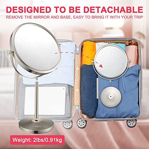 ALHAKIN 10x Magnifying Makeup Mirror, 8 Inch Tabletop Mirror with 1X/10X Magnification Double Sided, Standing Bathroom Makeup Mirror for Desk, Nickel Avelisse