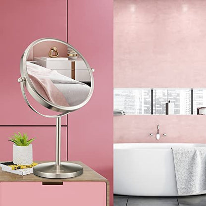 ALHAKIN 10x Magnifying Makeup Mirror, 8 Inch Tabletop Mirror with 1X/10X Magnification Double Sided, Standing Bathroom Makeup Mirror for Desk, Nickel Avelisse