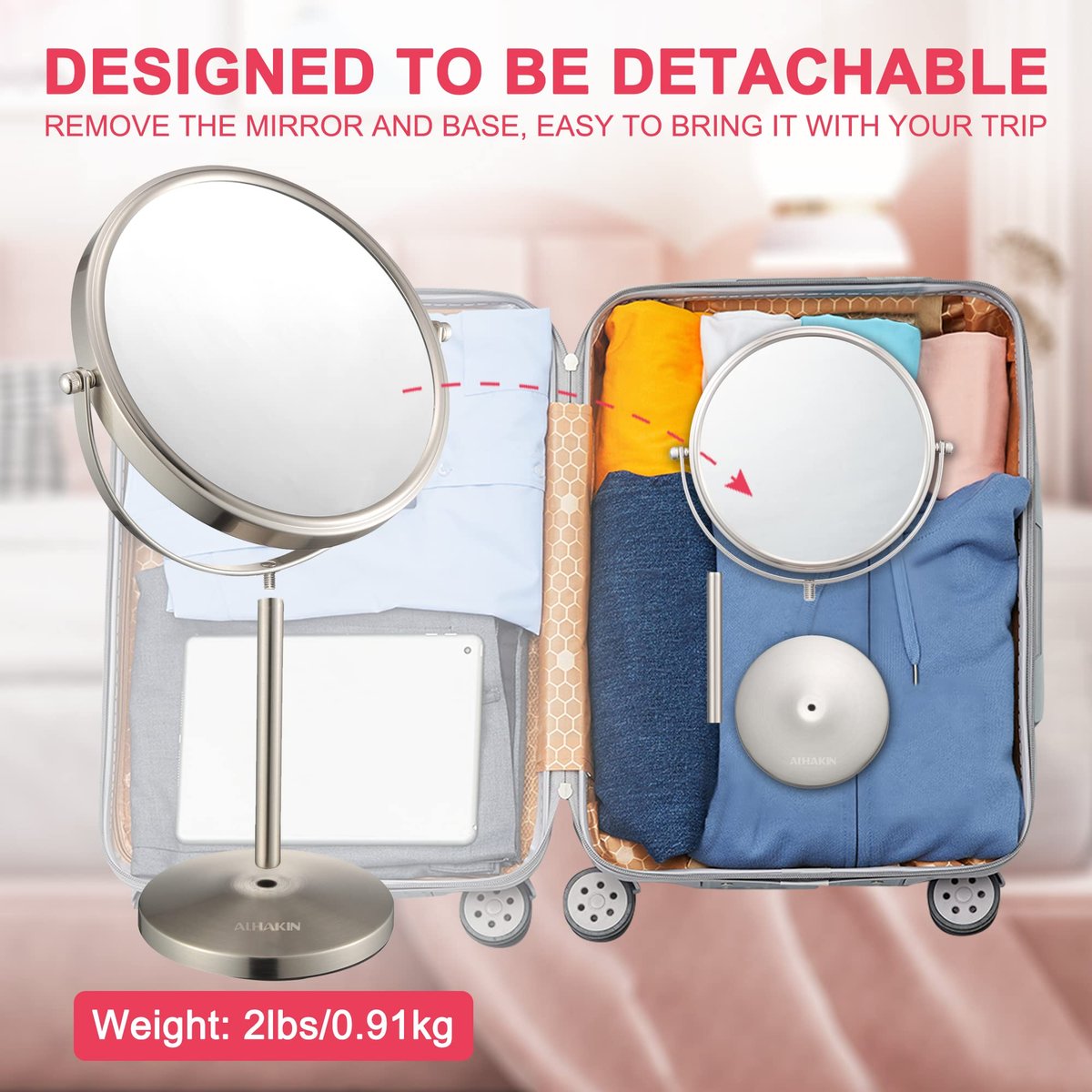 ALHAKIN 10x Magnifying Makeup Mirror, 8 Inch Tabletop Mirror with 1X/10X Magnification Double Sided, Standing Bathroom Makeup Mirror for Desk, Nickel Avelisse