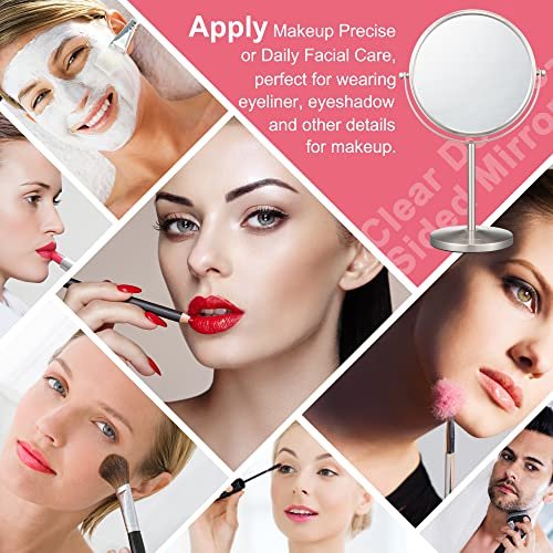 ALHAKIN 10x Magnifying Makeup Mirror, 8 Inch Tabletop Mirror with 1X/10X Magnification Double Sided, Standing Bathroom Makeup Mirror for Desk, Nickel Avelisse
