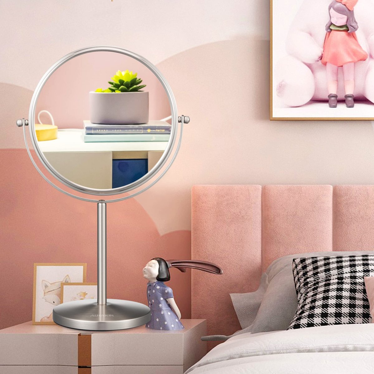 ALHAKIN 10x Magnifying Makeup Mirror, 8 Inch Tabletop Mirror with 1X/10X Magnification Double Sided, Standing Bathroom Makeup Mirror for Desk, Nickel Avelisse