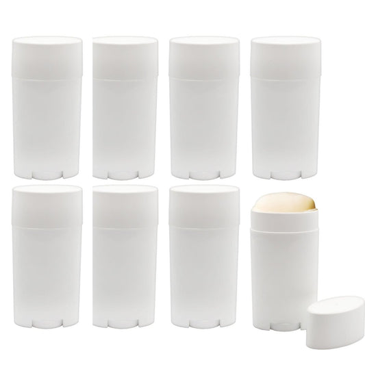 Cornucopia Brands 2.5oz Empty Deodorant Containers (8-Pack, 75ml) - BPA-Free White Plastic Twist-Up Refillable Tubes for DIY Deodorant, Aromatherapy, Balm, Lip Balm, and More Avelisse