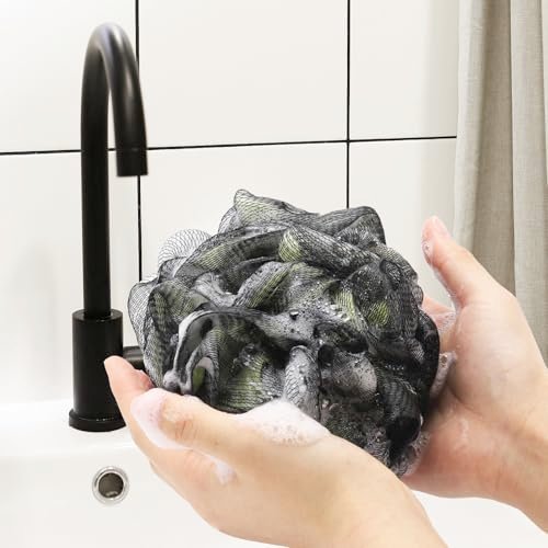 Tbestmax 4-Pack Loofah Sponge - 60g Each - Black Bath Sponge Pouf for Exfoliating Shower - görsel 4