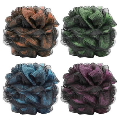 Tbestmax 4-Pack Loofah Sponge - 60g Each - Black Bath Sponge Pouf for Exfoliating Shower