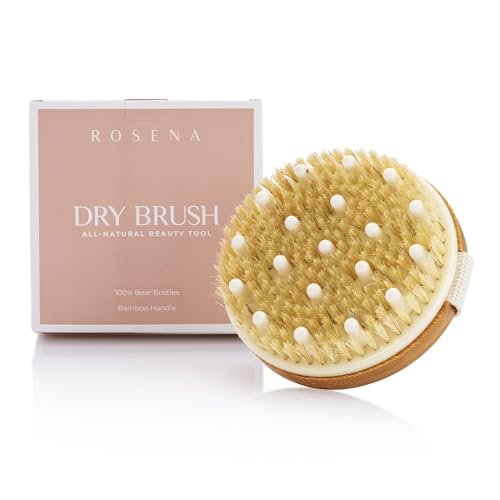Rosena Dry Brushing Body Brush – Natural Boar Bristle Exfoliating Brush for Dry Skin, Lymphatic Drainage & Cellulite Treatment – Organic Spa Massage Scrub Brush with Bamboo Handle - görsel 2