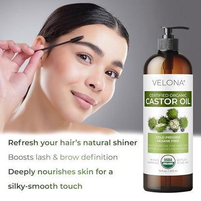 velona USDA Certified Organic Castor Oil - 1 Gallon / 128 Fl Oz | Cold Pressed, Hexane Free, USP Grade for Hair, Eyelashes & Eyebrows Avelisse