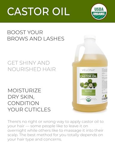 velona USDA Certified Organic Castor Oil - 1 Gallon / 128 Fl Oz | Cold Pressed, Hexane Free, USP Grade for Hair, Eyelashes & Eyebrows Avelisse
