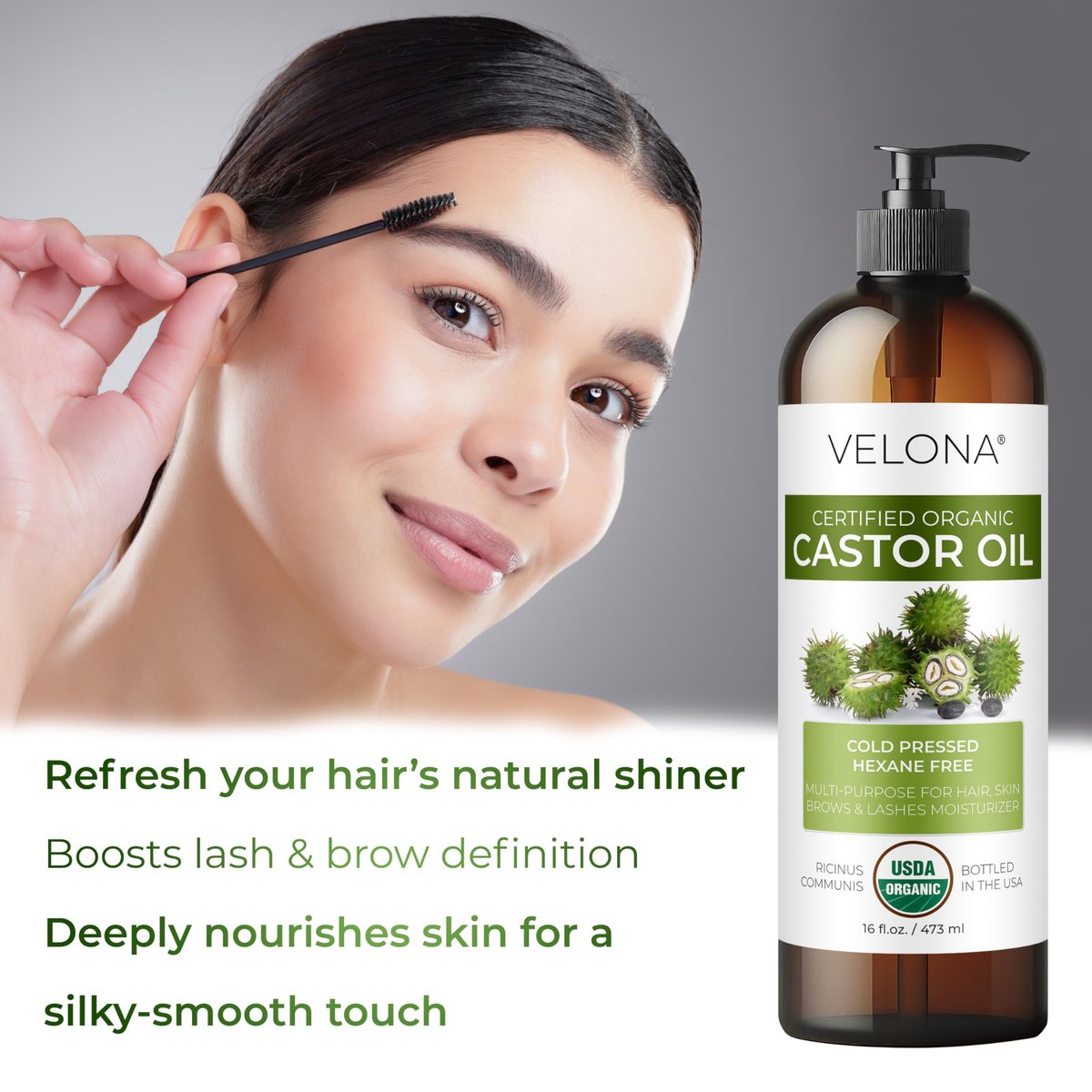 velona USDA Certified Organic Castor Oil - 1 Gallon / 128 Fl Oz | Cold Pressed, Hexane Free, USP Grade for Hair, Eyelashes & Eyebrows Avelisse