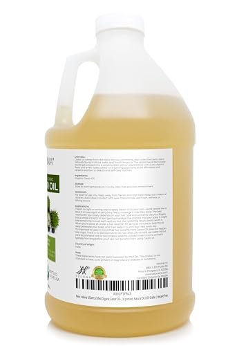 velona USDA Certified Organic Castor Oil - 1 Gallon / 128 Fl Oz | Cold Pressed, Hexane Free, USP Grade for Hair, Eyelashes & Eyebrows Avelisse