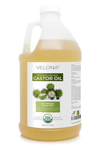 velona USDA Certified Organic Castor Oil - 1 Gallon / 128 Fl Oz | Cold Pressed, Hexane Free, USP Grade for Hair, Eyelashes & Eyebrows Avelisse