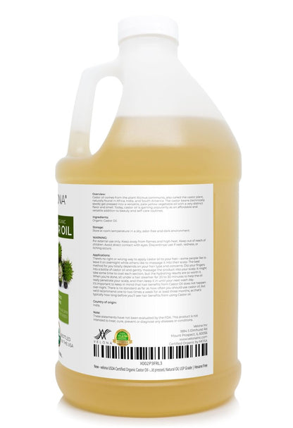 velona USDA Certified Organic Castor Oil - 1 Gallon / 128 Fl Oz | Cold Pressed, Hexane Free, USP Grade for Hair, Eyelashes & Eyebrows Avelisse