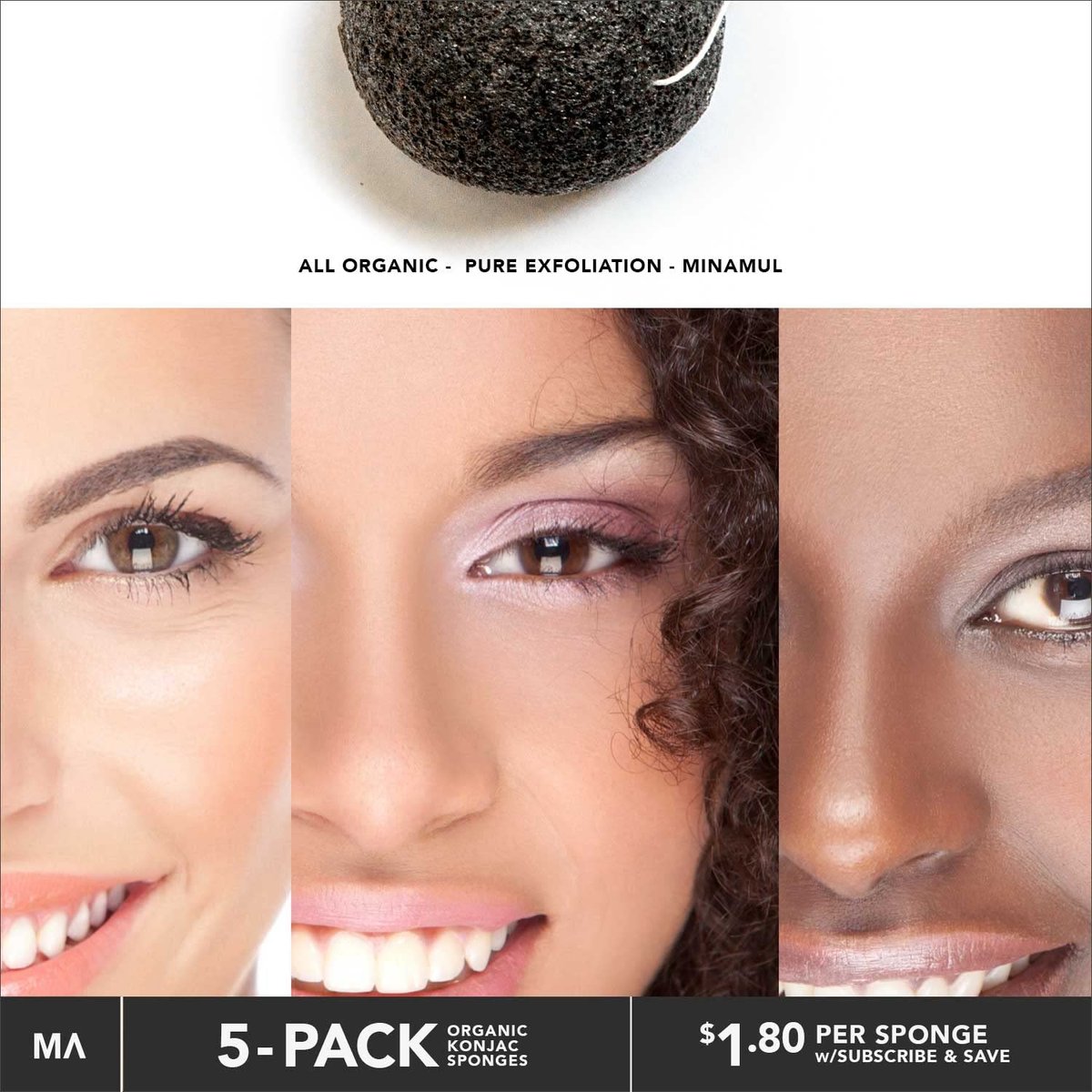 Minamul Konjac Exfoliating Organic Facial Sponge Set – 5 Pack Bamboo Activated Charcoal Sponges for Gentle Daily Face Scrub & Makeup Remover, Safe for Oily, Dry, Combination or Sensitive Skin - görsel 9