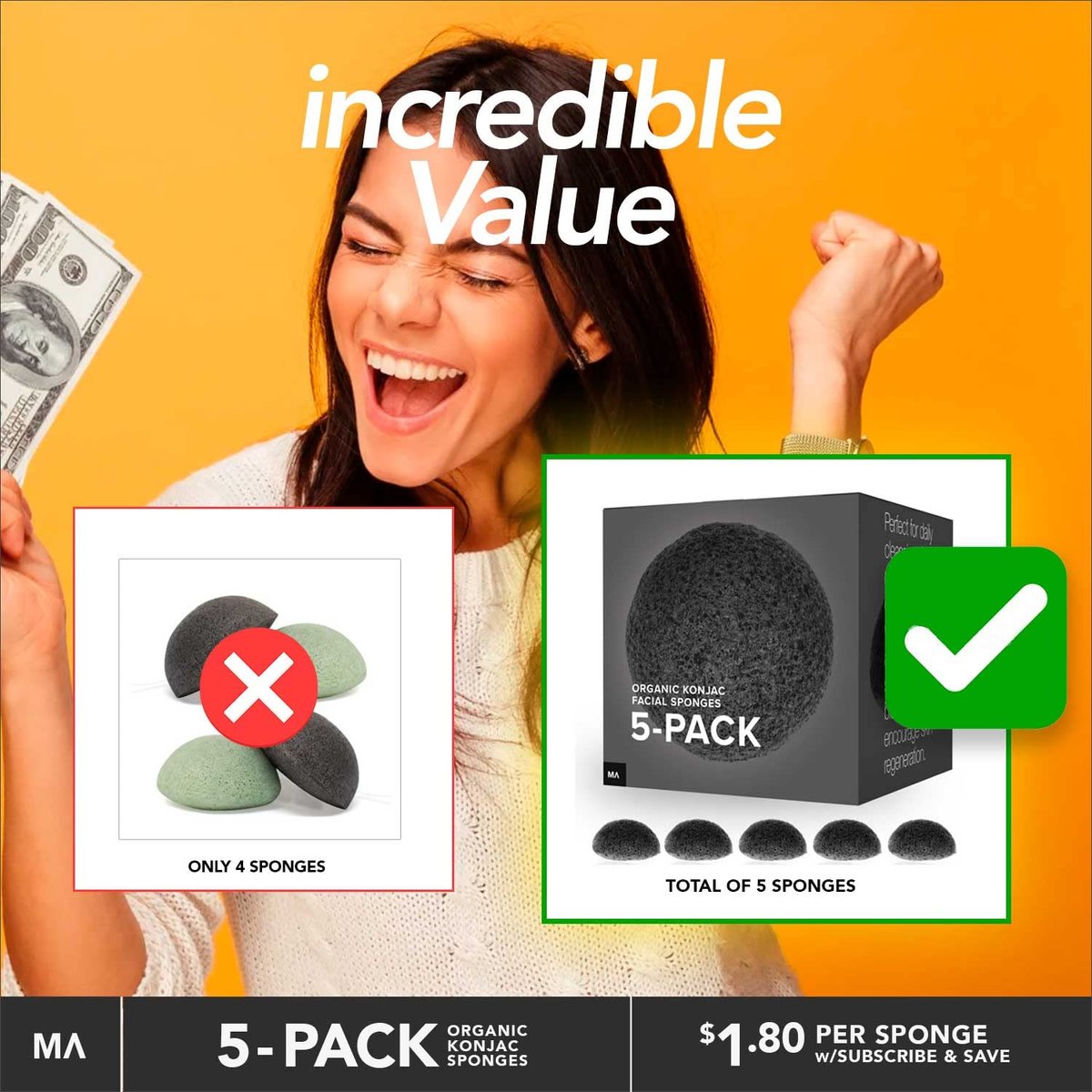 Minamul Konjac Exfoliating Organic Facial Sponge Set – 5 Pack Bamboo Activated Charcoal Sponges for Gentle Daily Face Scrub & Makeup Remover, Safe for Oily, Dry, Combination or Sensitive Skin - görsel 3