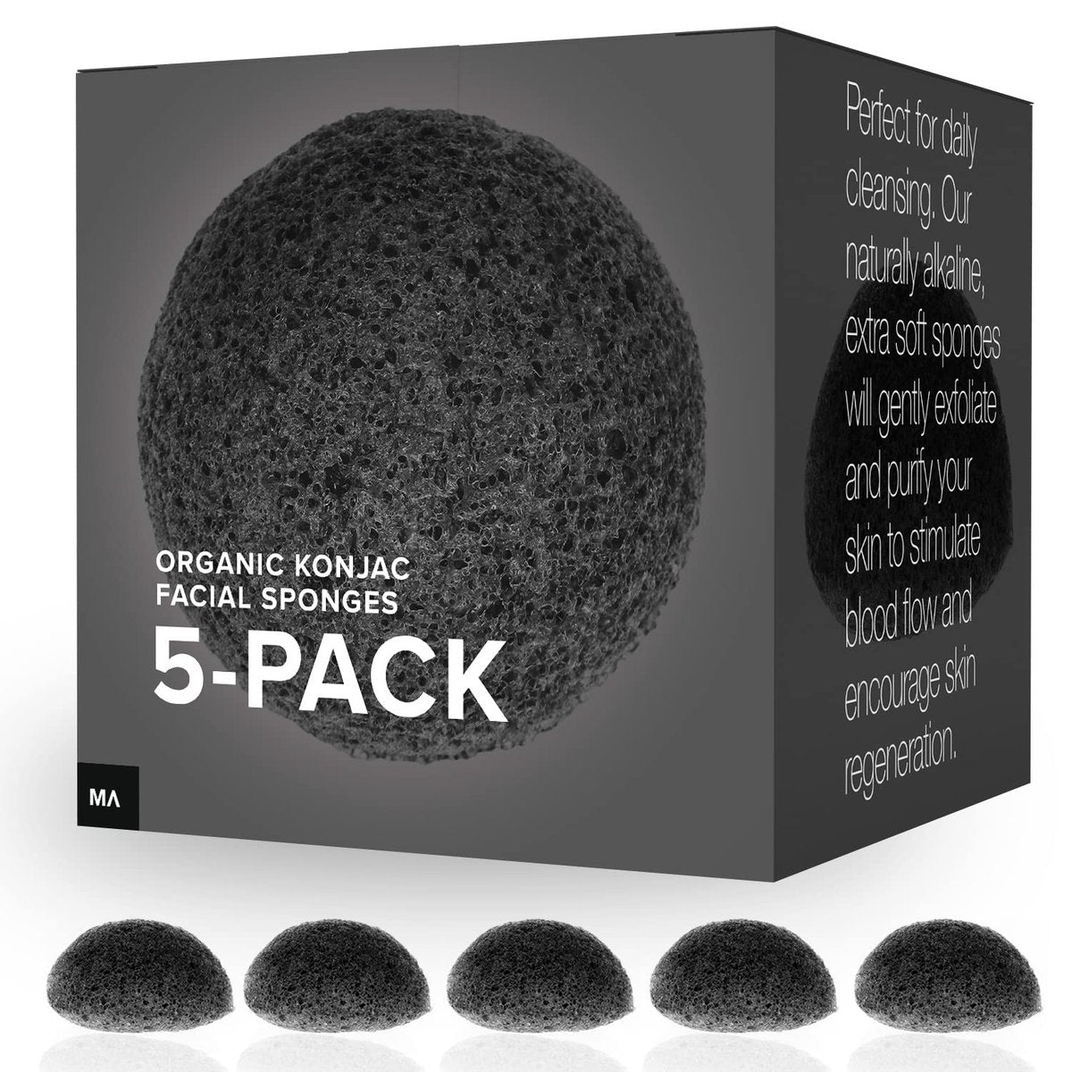 Minamul Konjac Exfoliating Organic Facial Sponge Set – 5 Pack Bamboo Activated Charcoal Sponges for Gentle Daily Face Scrub & Makeup Remover, Safe for Oily, Dry, Combination or Sensitive Skin - görsel 1