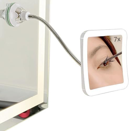 SunplusTrade LED Makeup Mirror with 7X Magnification – Portable Cordless Suction Cup Mirror with Flexible Gooseneck Avelisse
