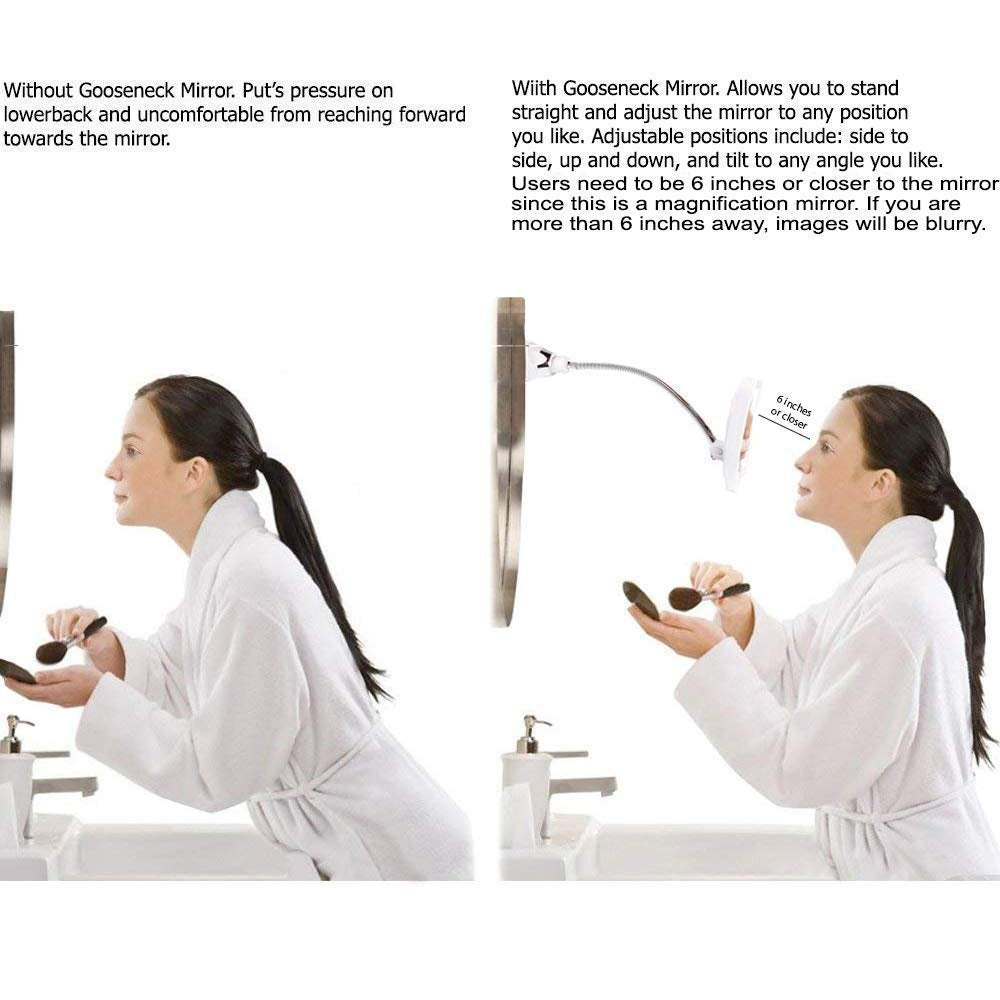 SunplusTrade LED Makeup Mirror with 7X Magnification – Portable Cordless Suction Cup Mirror with Flexible Gooseneck Avelisse