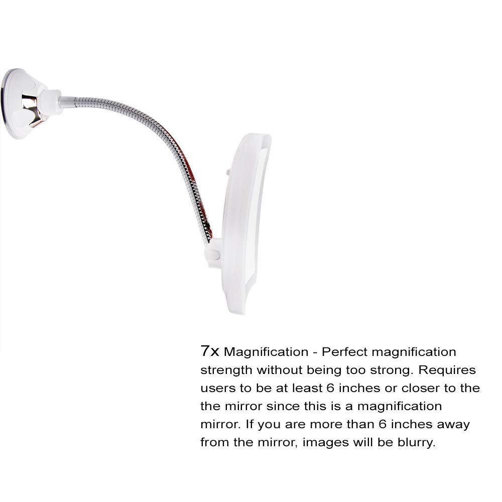 SunplusTrade LED Makeup Mirror with 7X Magnification – Portable Cordless Suction Cup Mirror with Flexible Gooseneck Avelisse
