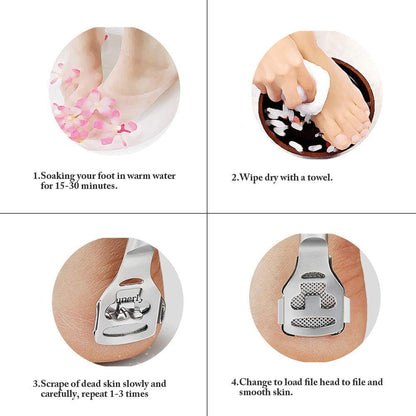 ZIZZON Foot Care Pedicure Callus Shaver Hard Skin Remover with Wood Handle and 70 Replacement Blades