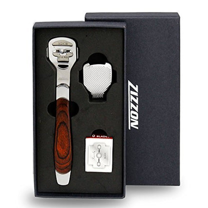 ZIZZON Foot Care Pedicure Callus Shaver Hard Skin Remover – Wood Handle with 10 Blades