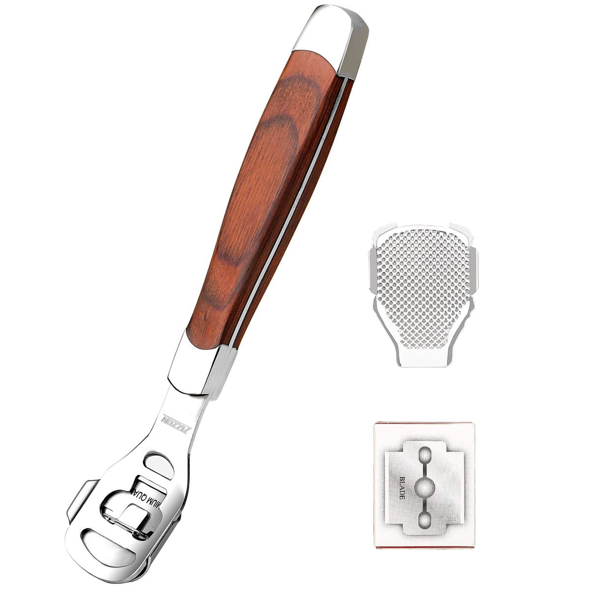 ZIZZON Foot Care Pedicure Callus Shaver Hard Skin Remover – Wood Handle with 10 Blades - görsel 2